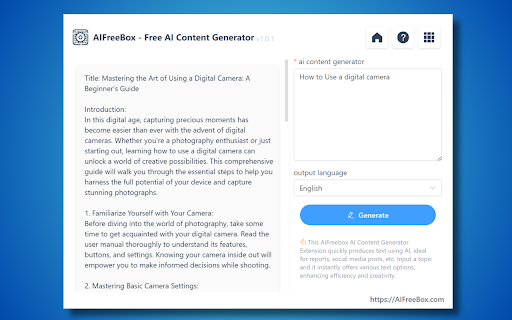 AI Writing Generator by AIFreeBox - Chrome Extension